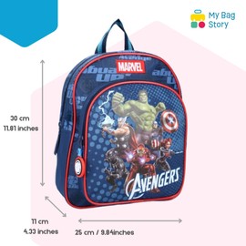 mybagstory - Backpack - Avengers - Children - Blue - Schools - Primary - Nursery - Crib - School Bag - Unisex - 30 cm - Adjustable Braces, blue