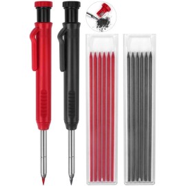 MECHEER 2 Pack Carpenter Mechanical Pencils with 12 Refills Built-in Sharpener