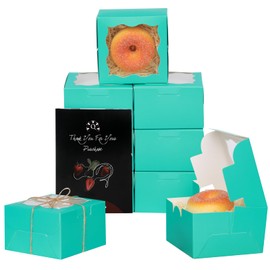 Gcardist Mint Blue Bakery Box with Window 15Pcs 10.2x10.2x6.4cm Mint Blue Cookie Boxes Pastry Box for Wedding Favor Birthday ＆ Party(4x4x2.5 Inch)