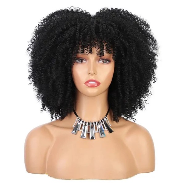 Short Curly Afro Wigs for Black Women Knotted Curly Hair Afro Synthetic Heat Resistant Full Wigs with Bangs Blonde Black
