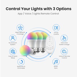 BroadLink Smart Bulbs Lighting Kit with Remote Control - 9W A19 Bluetooth Color Changing Light Bulbs with Music Sync, Compatible with Alexa, Google Home
