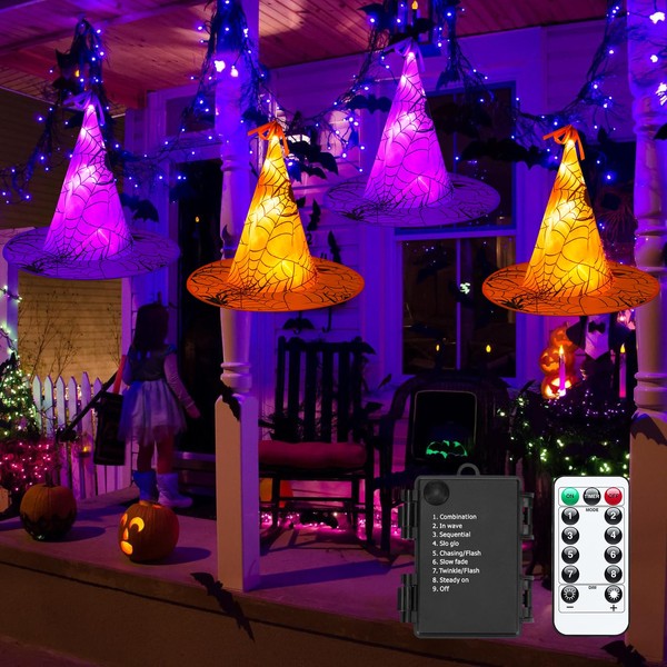 Minetom Halloween Lights Battery Operated, 8PC 56 LED Witch Hat
