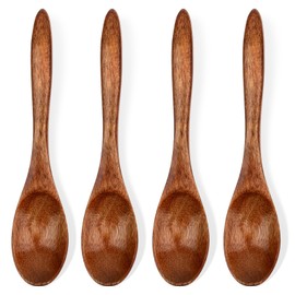 Jeffdad 4 Pcs Small Wooden Spoons, 5.9 Inch Honey Spoon for Tea, Wooden Spoons for Eating, Mini Wood Serving Spoons for Coffee Tea Jar Condiment(4 Pcs)