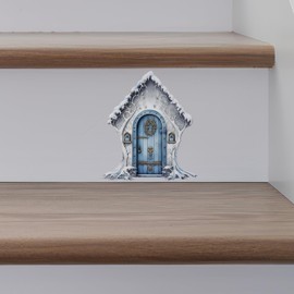 Christmas Village House Wall Sticker - Blue Snowy Winter Wonderland Door