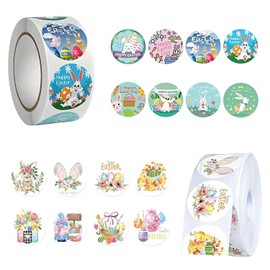 1000 Etiquetas Adhesivas De Feliz Pascua,Rollo De 1.5 Pulgadas,16 Diseños De Conejos De Pascua Redondos,Adhesivas Para Sobres,Cajas De Regalo,Tarjetas,Álbumes,Manualidades,Decoración De Pascua