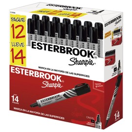 Sharpie Esterbrook Marcadores Permanentes, Punta Cincel, Negro, 14 Piezas