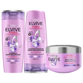 LOreal Paris Elvive Hidra Hialuronico Rutina de 3 Pasos, Shampoo 680ml  Acondicionador 680ml  Mascarilla Hidratacion para Cabello 300g. 3pack Ideal...