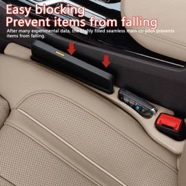 ORIBLYNT 2PCS Car Seat Gap Filler Organizer – No Drop Seat Guard for Cars & SUVs | Universal Fit, Durable & Easy Install | Prevents Phone, Keys, Wallet from Falling Between Seats(Beige)