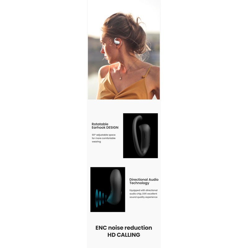 OPENEAR Lento Open-Ear Wireless Headphones, Rotatable Earhook, 24H Playtime w/Case,