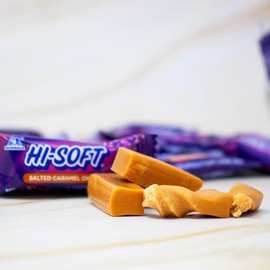 HI-SOFT Salted Caramel Chews, 5 Stand Up Pouches - Soft, Chewy, Taffy Salted Caramel Candy for Sharing Treats - Individually Wrapped (10.59 oz, Pack of 5)