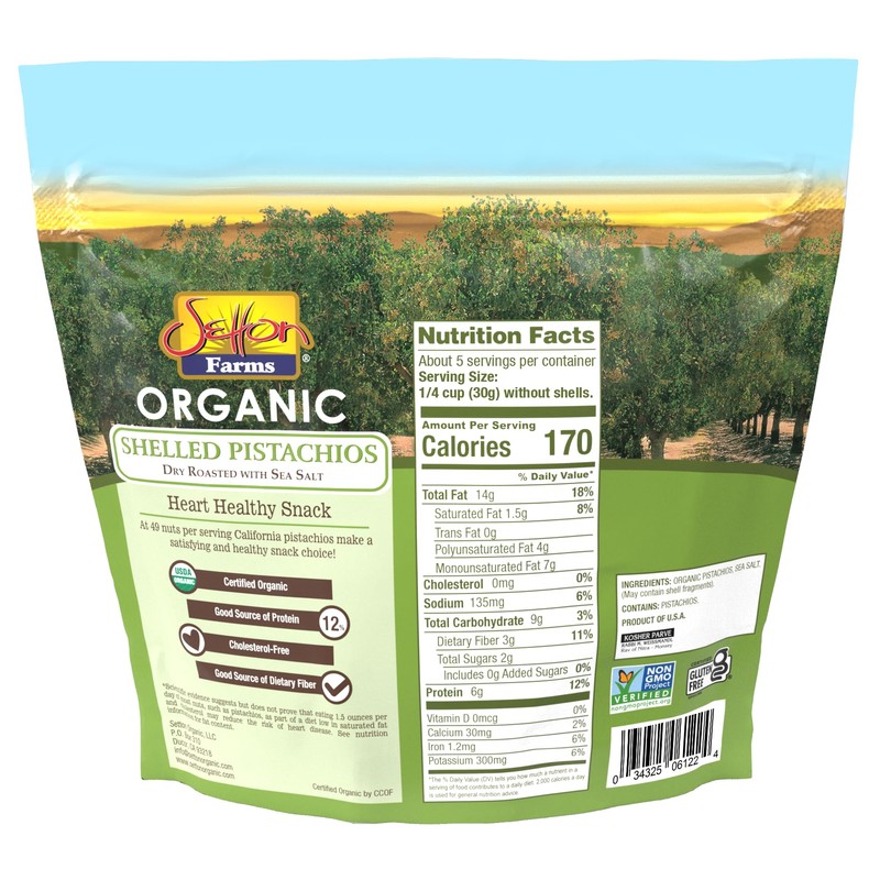 Organic Pistachios Shelled Roasted Salted, 5 Oz. Bag, Kosher