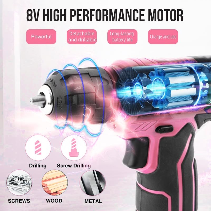 LIRFIX 110-Piece Pink USB Charging Electric Screwdriver Set - Low-Power