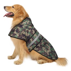HDE Dog Raincoat Jacket Reflective Adjustable Hooded Pet Poncho Rain Coat with Leash Hole for Small to X-Large Dogs Camo - XL