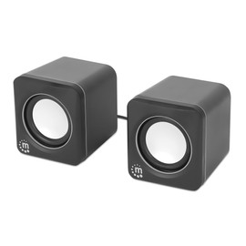 Manhattan Stereo 2.0 Speakers for PC or Laptop, USB Input, USB Powered, 1 Pair USB C/USB-A Adapter, Black 102704