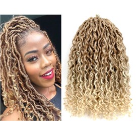 Aipin Goddess Locs Crochet Hair 14 Inch River Locs Boho Hippie Locs Wavy Crochet With Curly Hair In Middle And Ends Braids Hair Extensions (7Packs,14 inch,T27/613)