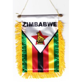 Zimbabwe Fringed Rear-View Mirror Window Hanging Flag with Suction Cup