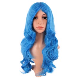 MapofBeauty 24 Inch/60 cm Charming Synthetic Long Wavy Side Bangs Women Party Anime Cosplay Wig (Mixed Vivid Blue)