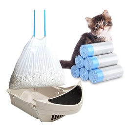 XUEPETT 120 Pack Cat Litter Bags with Drawstring, Compatible with Litter-Robot 3/4 Heavy Duty Cat Litter Box Liners Waste Bags Replacement -25.2"x 15.7"