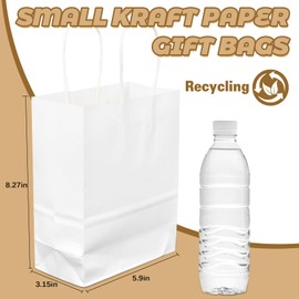 MAQIHAN Small Kraft Bags with Handles - 15 Pcs White Kraft Gift Paper Bags Small Gift Bag with Candy Birthday Party Favor Christmas Valentines Shopping Business DIY Craft