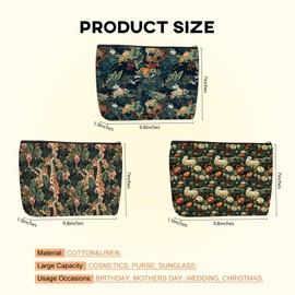 3pcs Cosmetic Bags for Women Makeup Bag, Bachelorette Party Favors Christmas Birthday Friendship Gifts for Women Girls Bestie Travel Toiletry Bag Skin Care Bag, Vintage Forest Giraffe Sheep Tiger