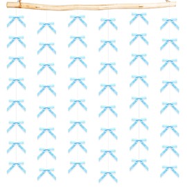 Blue Satin Ribbon Bow Hanging Garland Blue Bow Birthday Party Decorations Bowknot Garland Set Cute Bowtie Hanging Decorations for Girls Kids Baby Shower Coquette Wedding Bachelorette Party Supplies