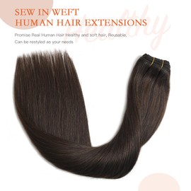 XDhair Weft Hair Extensions Brown Human Hair Weave Hair Extensions 14Inch 80g Soft Hair Sew in Weft Hair Extensions Dark Brown Hair Weft Extensions Real Human Hair#2 14inch