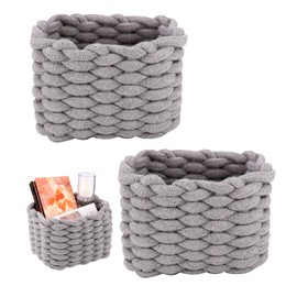 Set of 2 Storage Baskets, Braided Cotton Knitting Basket, Grey Basket, Cotton Rope Braided Basket, Storage Basket, for Children's Room, Cupboards, Bathroom, Kitchen