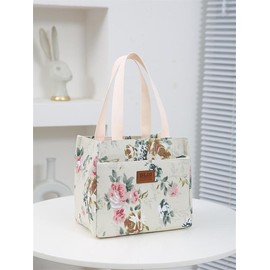 Floral Pattern Lunch Bag for Women, Multifunctional Insulated Cute Bento Bag, Portable Insulated Lunch Bag with Handle, Durable Tote Bag for Work, School, Travel, Lunch Cooler Bags:_White_one-size