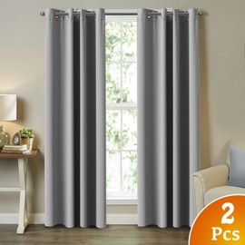 Bedroom Blackout Curtains Panels Noise Reducing Thermal Insulated Solid Ring Top Blackout Window Curtains/Drapes, Energy Saving Nursery Curtains, Dove Gray, 2 Panel, 52" W x 84" L