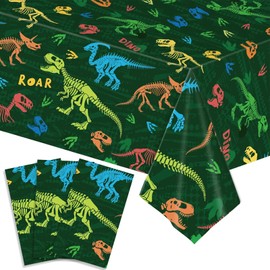 WISSLERMER 3 Pieces Dinosaur Plastic Party Tablecloth Dinosaur Birthday Table Cover Decorations Disposable Table Cover for Kids Boy Birthday Classroom Party Supplies, 54 x 108 Inch