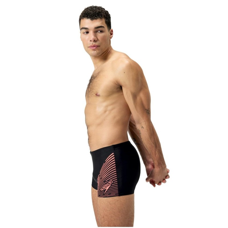 Speedo Medley Men's Chlorine-Resistant Swimming Trunks, Colour: Black-Red, Size: 7