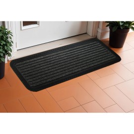 Homeroots 10" X 48" Gray Synthetic Fiber Striped Outdoor Door Mat