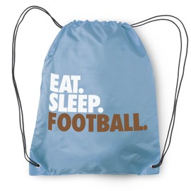 ChalkTalkSPORTS Football Sport Pack Drawstring Bag | Eat Sleep Football | Light Blue