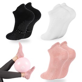 loudashuaiqi Yoga Pilates Socks Non Slip Barre Athletic Socks with Grips for Women (Black/White/Pink)