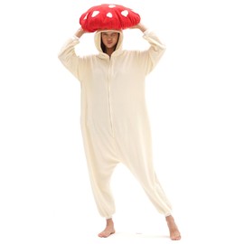 XIGUAGUO Red Mushroom Onesie Adult Mushroom Costume Fun and Comfy Adult Onesie for Women and Men
