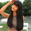 Peluca Negro Larga Recto Flequillo Natural Para Mujer Dama