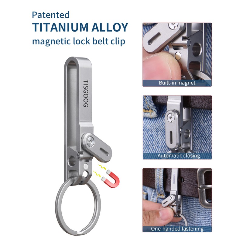 TISGOOG Titanium Belt Loop Keychain Clip, Locked Belt Clip for