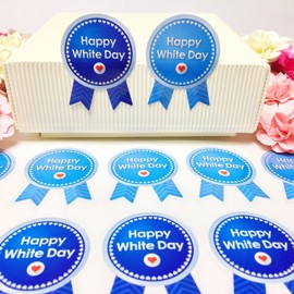 Creve Cell White Day Whiteday Gift Stickers Gift Stickers Wrapping Labels Glossy Waterproof Commercial Use (Ribbon Shape, 1.6 x 1.2 inches (4 x 3 cm), 2 Colors, 50 Sheets Set