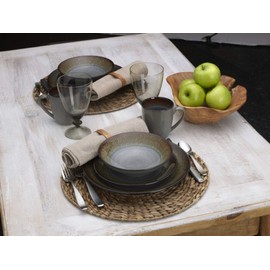 Pfaltzgraff Monroe 16-Piece Porcelain Dinnerware Set, Service for 4, Dark Gray