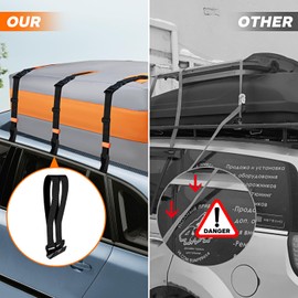 6 Rooftop Cargo Tie Down Hook Straps-Secure Any Car Roof Bag, Roof Rack Cargo Carrier,or Car Top Carrier,Durable and Solid, No Roof Rack Required, Compatible with Most Cars - Registered Patent (black)