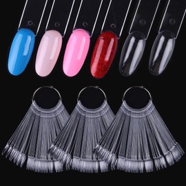 150 Pcs Nail Swatch Sticks with Ring, Clear Oval Nail Art Polish Color Display Practice Tips, Acrylic False Nail Sample Sticks Nail tech Supplies for Home or Salon Use