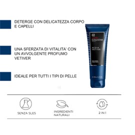 Collistar Acqua Vetiver Shower Gel Shampoo for Men, Cleanses Body and Hair, Nourishes and Moisturises Without SLES, 250 ml