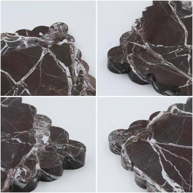 Kesoniku Square Marble Decorative Tray with Scalloped Edge, Luxury Natural