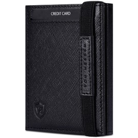 VON HEESEN Slim Wallet with RFID Protection - Mini Wallet Men & Women Small - Credit Card Holder - Purse Wallet, Saffiano Black, Without coin compartment, Without coin compartment
