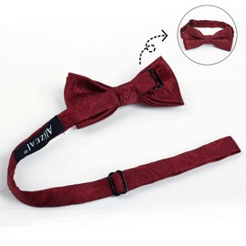 Alizeal Boys Adjustable Floral Paisley Pre-tied Bow Tie and Y Shape 3 Clips Braces Set, Maroon