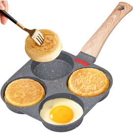MINSHUXI 4 Intervals Fried Egg Pan, Aluminium Pancake Pan Non-Stick Pancake Pan Outdoor Camping Egg Pan Household Pancake Pan
