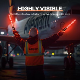 E-riding 10 Pieces 21 Inch Signal Traffic Wand, Traffic Control Wand with White LED on Top, Safety Traffic Baton Light for Parking Guides Outdoor Camping