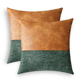 CaliTime Throw Pillow Covers Pack of 2 Soft Faux Leather Solid Dyed Cross Chenille Cushion Cases for Couch Sofa Home Decoration 18 X 18 Inches Dark Green