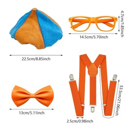 GWAWG 4PCS Costume Roleplay Accessories with Iconic Orange Bow Tie,Suspenders, Hats, and Glasses,Costume Roleplay Accessories for Toddlers