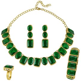 Aheli Green Kundan Necklace Earrings Finger Ring Bracelet Indian Traditional Bollywood Jewelry Set Gift for Women